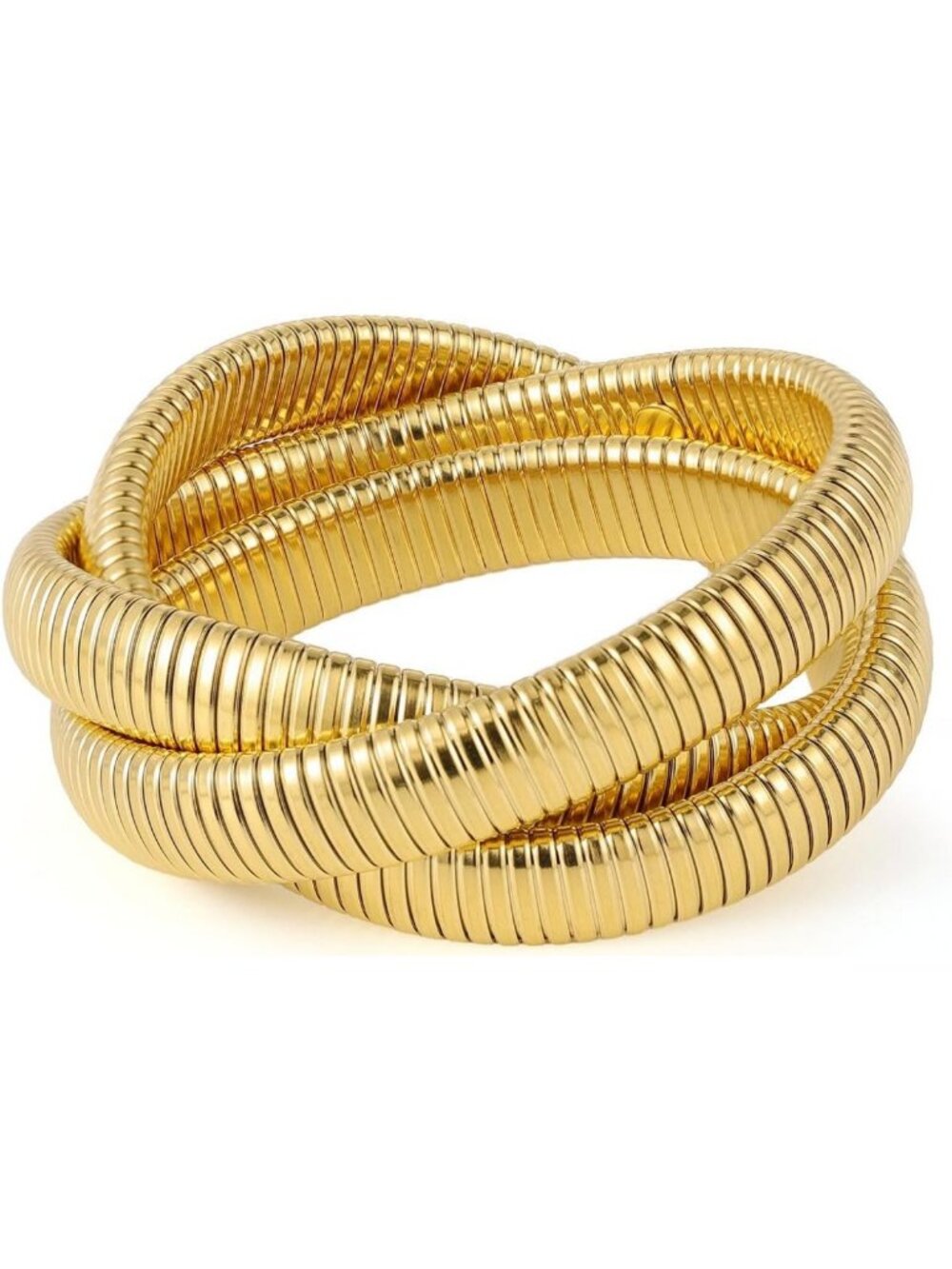 Chunky Gold Bangles Bracelet Set for Women - 18K Plated Stainless Steel